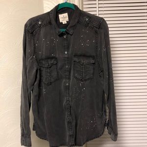 White paint splatter boyfriend fit button up